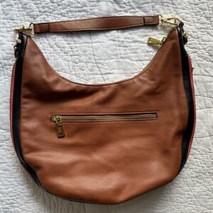 INC Int’l Concepts Slouchy Hobo Shoulder Bag Brown Faux Leather Crescent Large